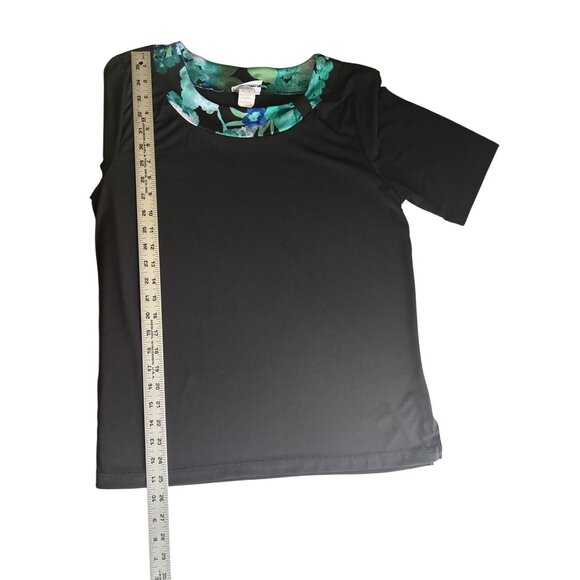 Vintage BonWorth Womens Black Floral Print Neckline Short Sleeve Top Size SP - Picture 8 of 8